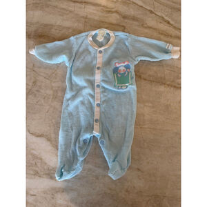 Vintage Baby Little-me Blue & White waffle-knit Footie 6 Months